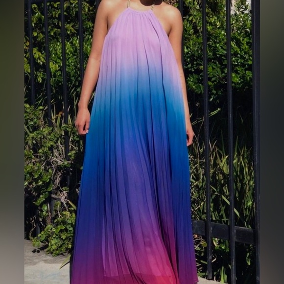 Vici Mykonos colorful Ombré pleated halter maxi dress by L’ Atiste. NEW large - Picture 6 of 16